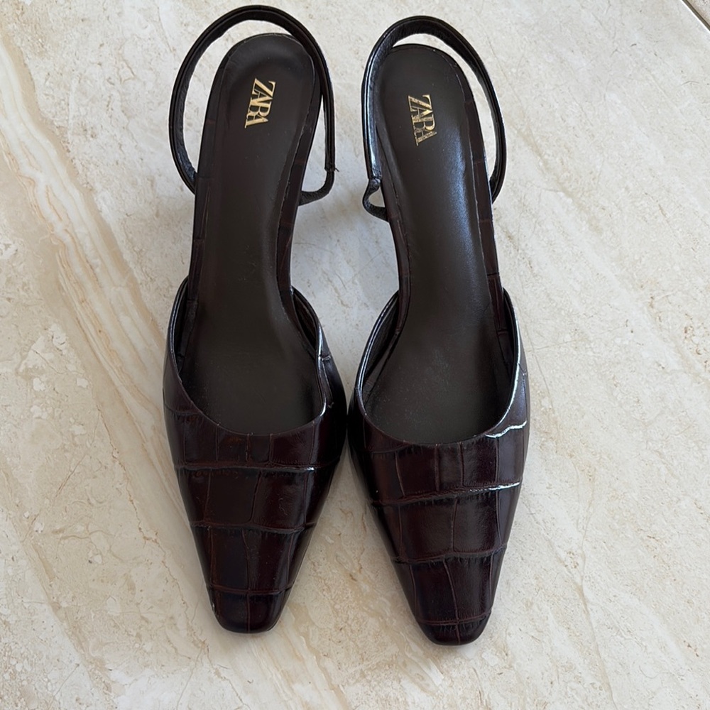 Zara Croc Leather effect Sling-back heels
